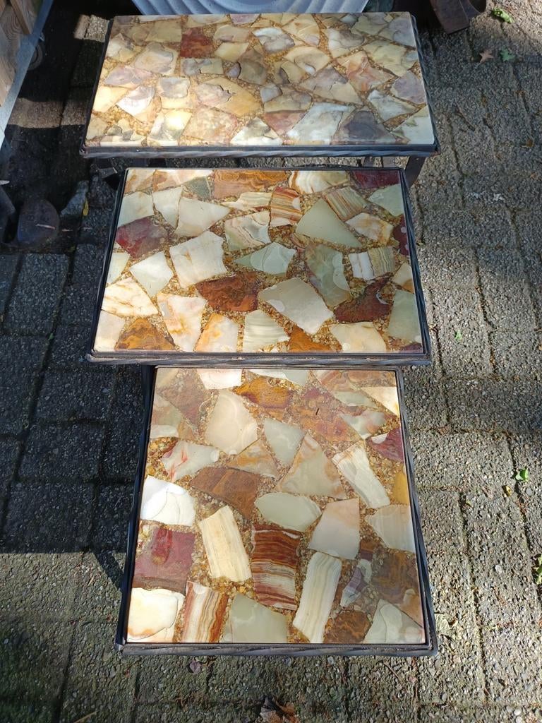Retro Vintage mini set smeedijzer met marmeren blad, Ophalen, Minder dan 80 cm, Dakraam, Minder dan 80 cm