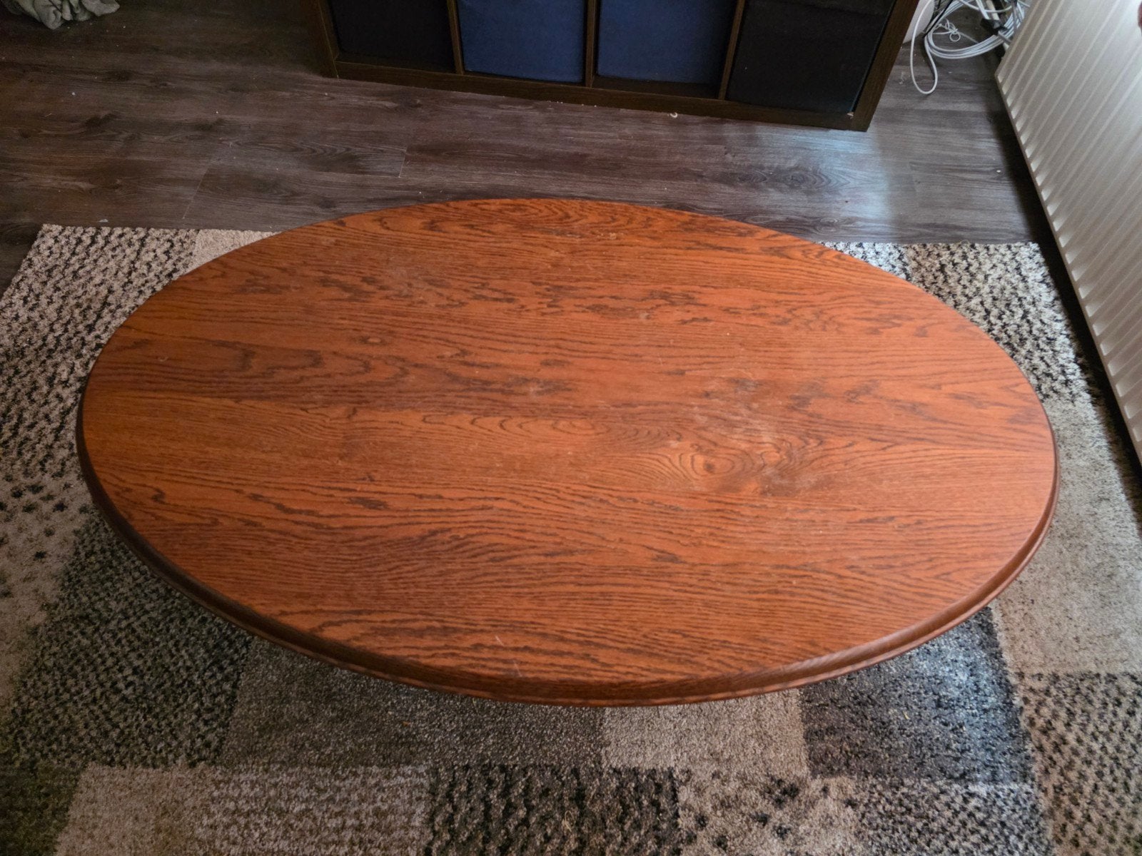 Ovale houten salontafel met lade en opbergruimte, Ophalen, Gebruikt, 100 tot 150 cm, Klassiek