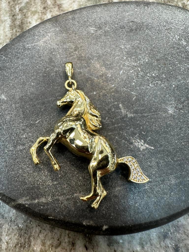 Prachtige 14k Gouden Paard Kettinghanger met Strass, Sieraden, Tassen en Uiterlijk, Kettinghangers, Ophalen of Verzenden, Zo goed als nieuw