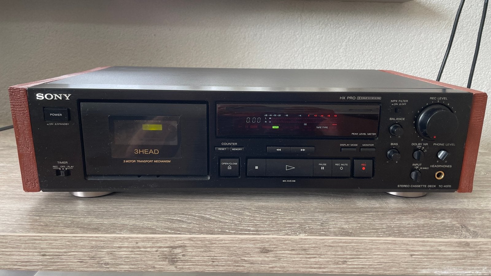 Sony TC-K570 HX Pro cassettedeck - houten side panels, Audio, Tv en Foto, Cassettedecks, Ophalen of Verzenden, Enkel, Sony, Tape counter