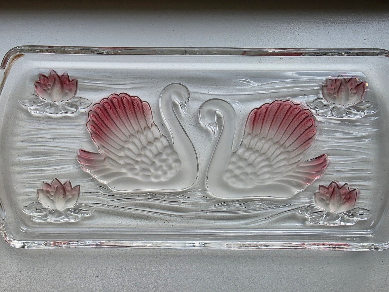Vintage glazen schaal zwanen, Huis en Inrichting, Ophalen of Verzenden, Overige stijlen, Glas, Schaal of Schalen