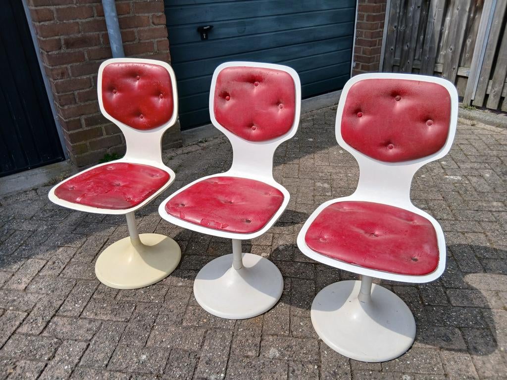 3 Tulp Tulip stoelen Erzeugnis Lusch Space Age retro design, Ophalen, Gebruikt, Drie, Wit