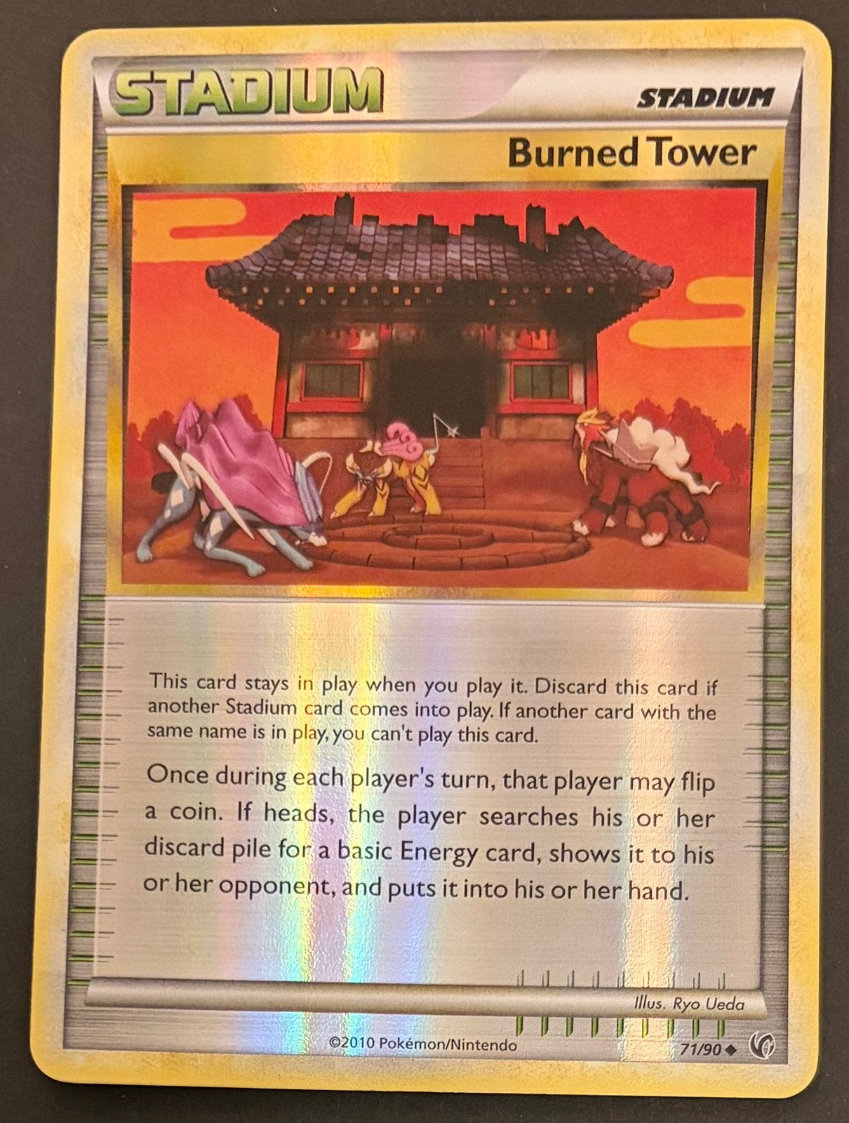 Burned Tower 71/90 Reverse Holo Uncommon, Ophalen, Nieuw, Losse kaart, Foil