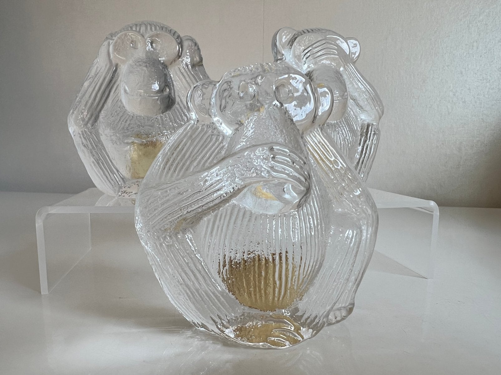 3 Vintage Lisa Larson Royal Krona Glas Aap ‘Horen-Zien-Zwijg, Ophalen of Verzenden, Beeld, Glas
