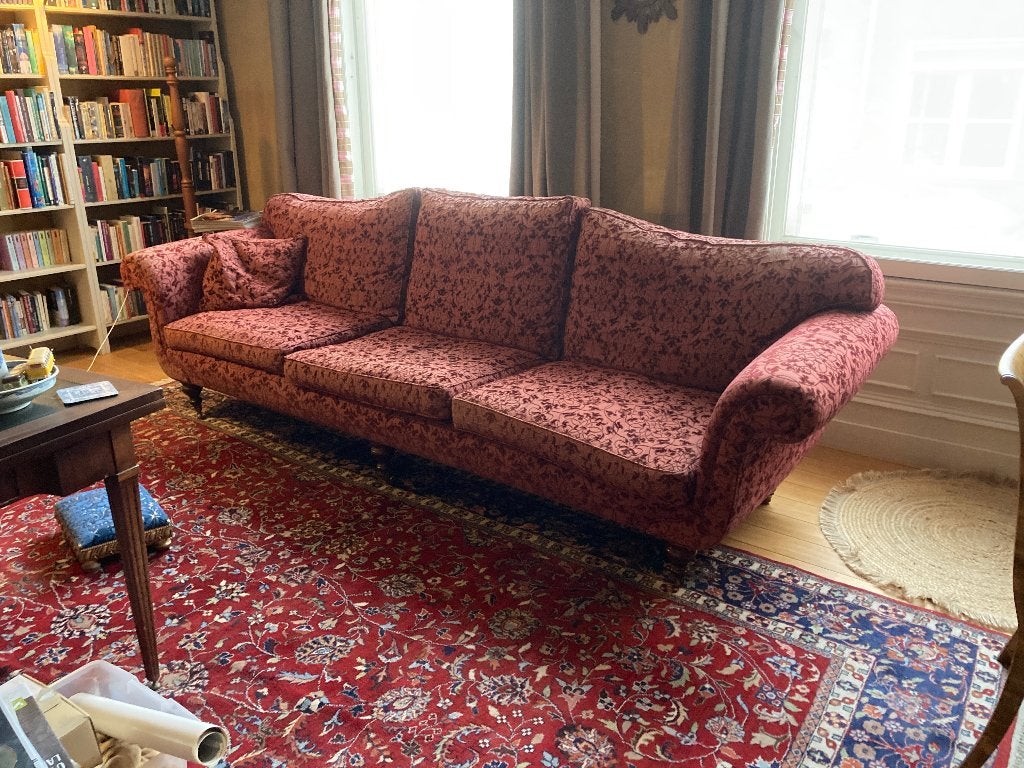 prachtige grote rode zitbank hocker en fauteuil, 125 tot 150 cm, Klassiek, 300 cm of meer, Ophalen of Verzenden