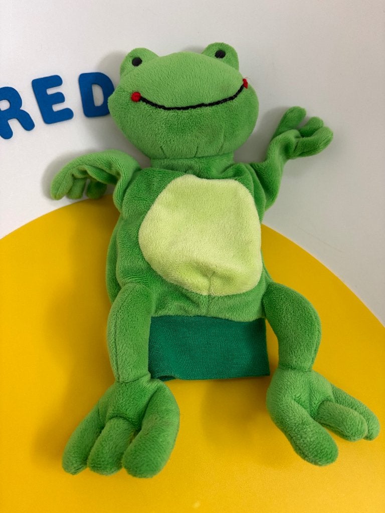 K2917 beleduc handpop kikker, Kinderen en Baby's, Speelgoed | Knuffels en Pluche, Ophalen of Verzenden, Zo goed als nieuw, Kikker