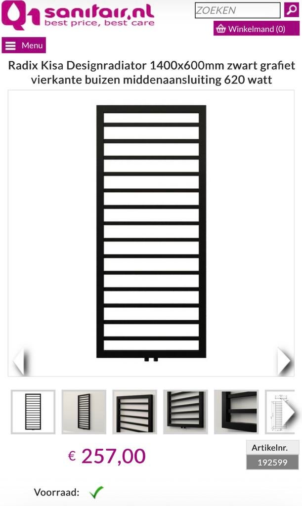 Designradiator 1400x600mm mat zwart 620 watt, Ophalen, Nieuw