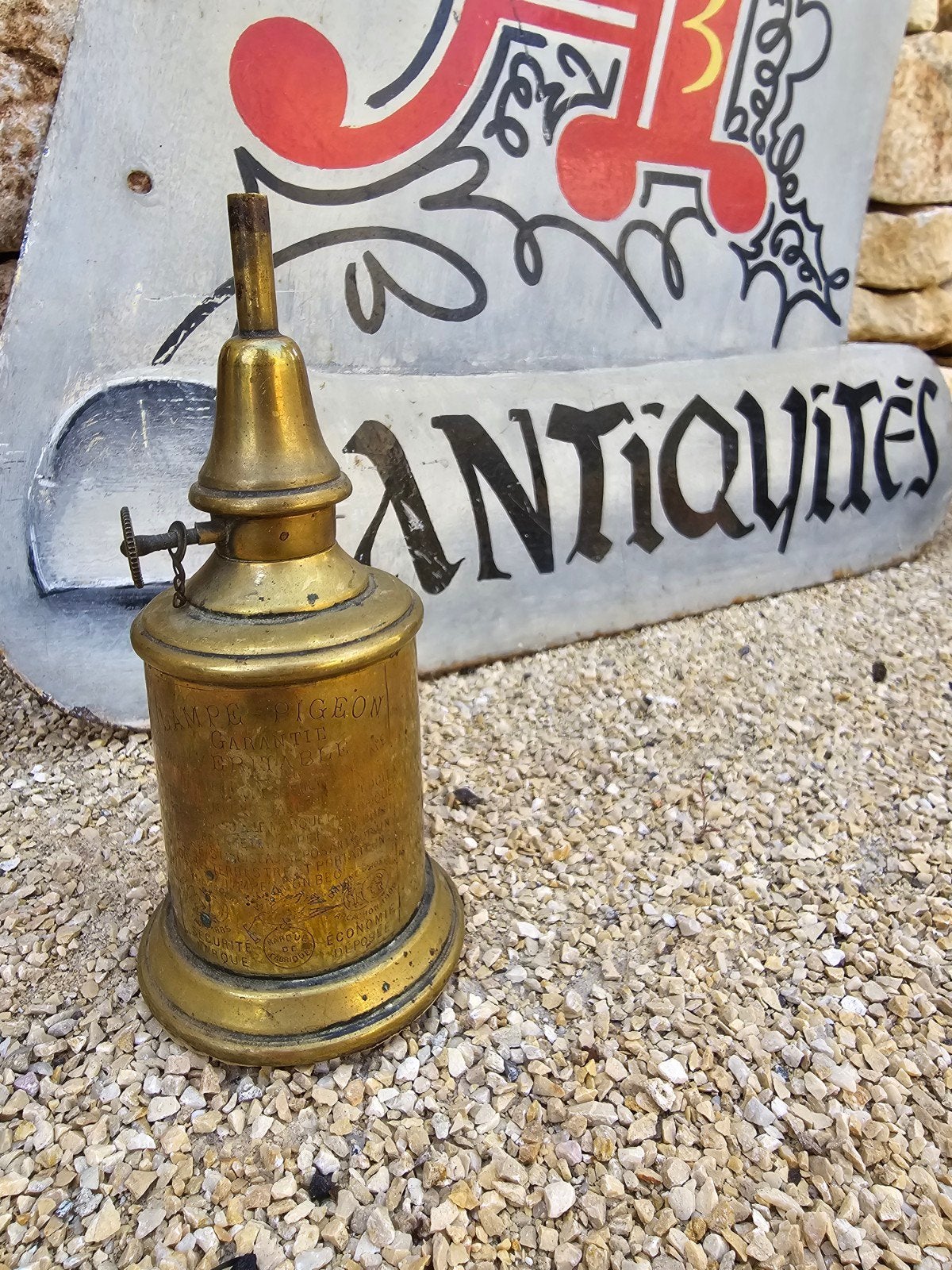 Authentieke antieke koperen Lampe-pigeon Datering ca 1880, Ophalen of Verzenden, Koper