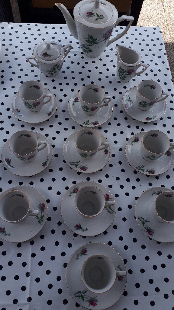 Vintage Jarolina made in polen Koffie Thee Servies Roos, Ophalen