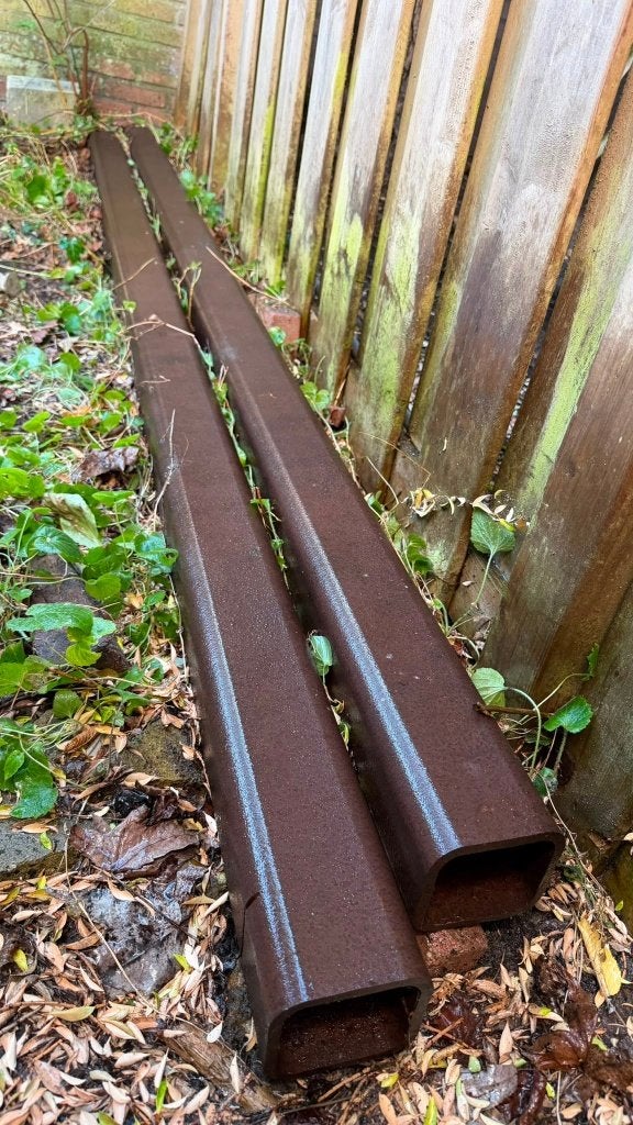 2x stalen kokerprofiel 100x100x5 mm – ca. 2,8 meter, Doe-het-zelf en Verbouw, Metalen, Ophalen, Zo goed als nieuw, IJzer
