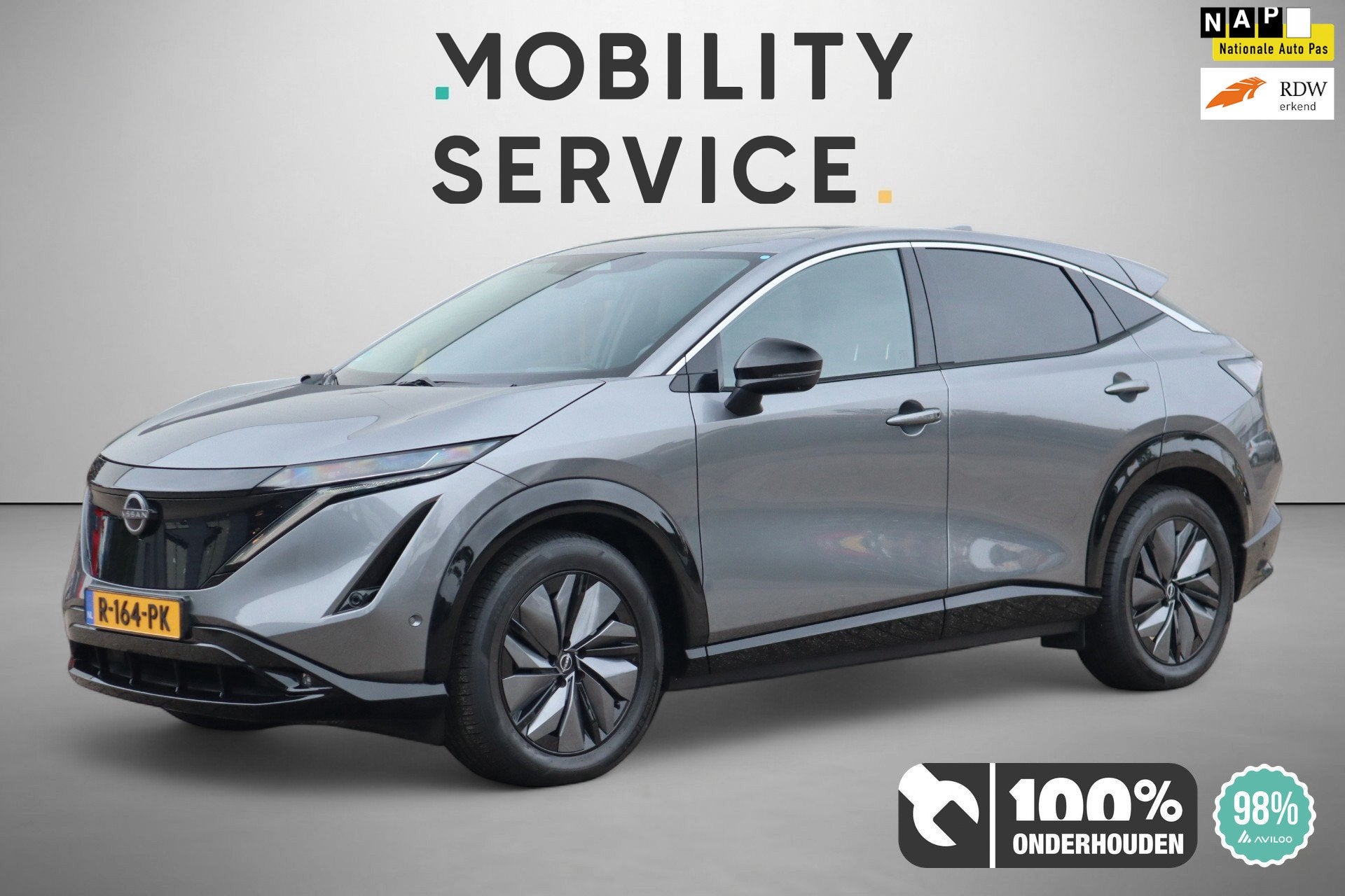 Nissan Ariya Evolve 91 kWh SOH98% Wpomp CarPlay Pano Leder L, Auto's, Dealer onderhouden, Gebruikt, 750 kg, 110 €/maand