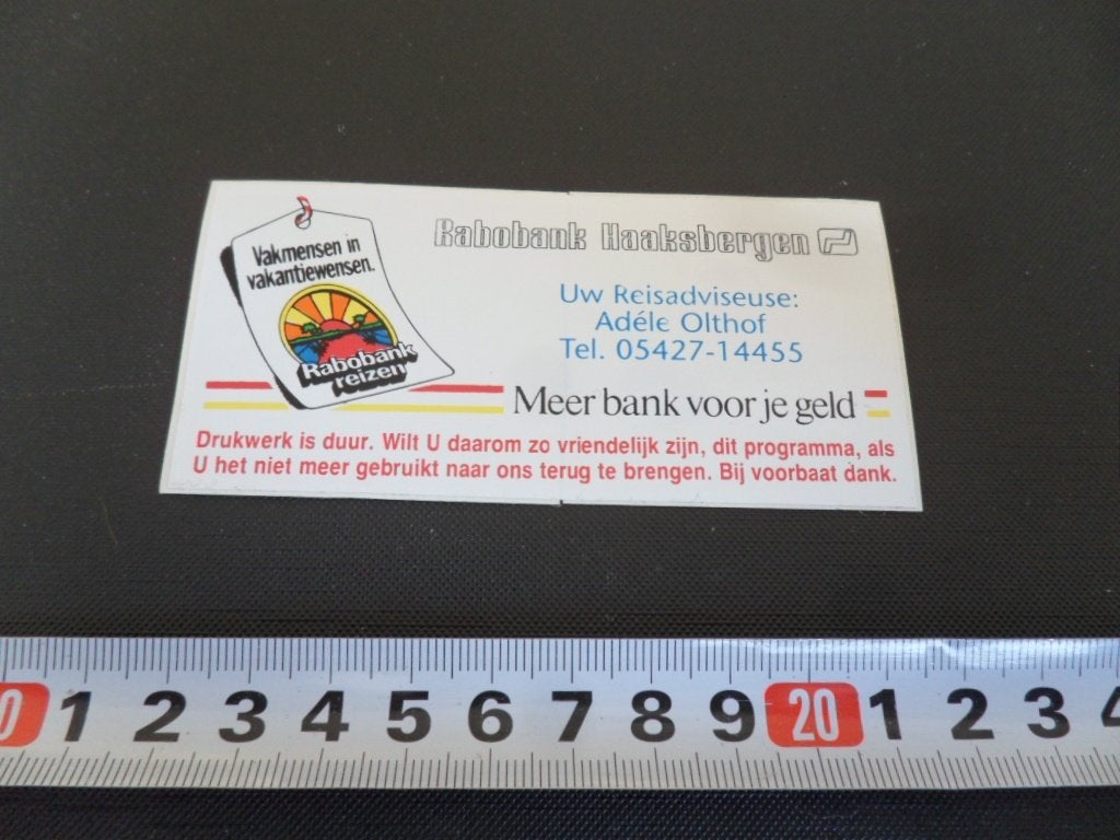sticker rabobank haaksbergen reisadviseuse adéle olthof, Verzamelen, Ophalen, Zo goed als nieuw