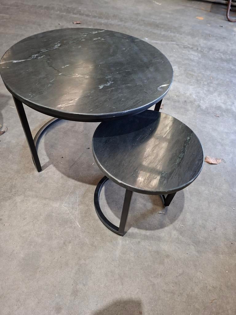 Set van 2 tafeltjes met marmeren blad samen 90 euro, Ophalen, 50 tot 100 cm, Rond, 50 tot 100 cm