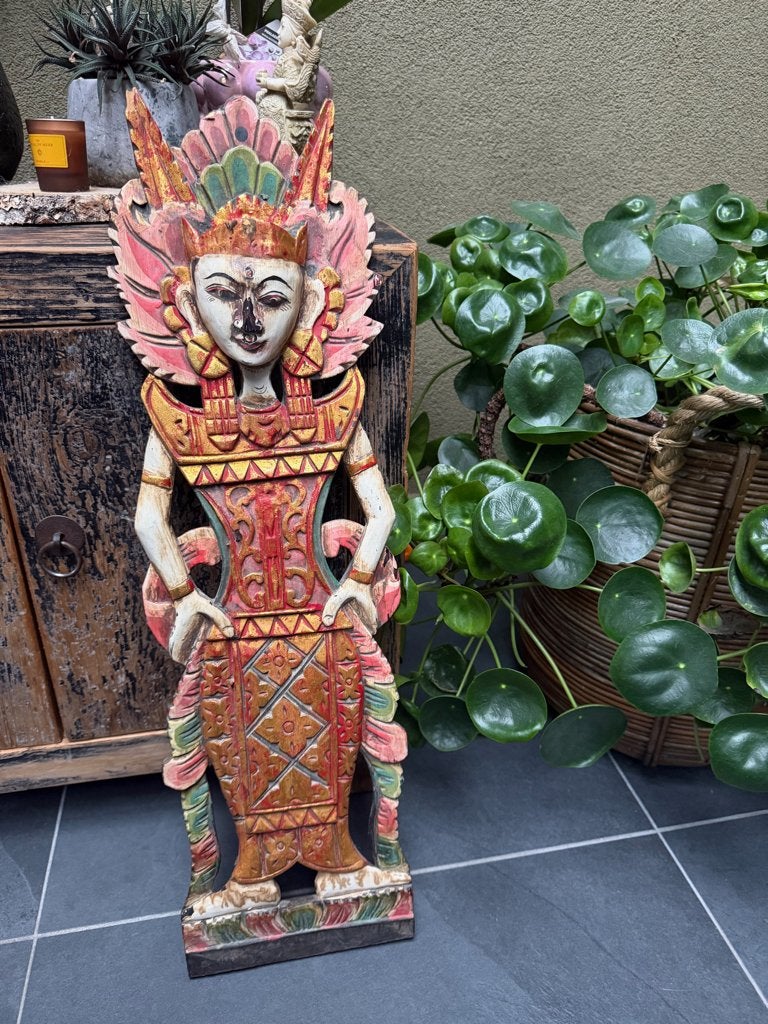 Balinees houtsnijwerk wandpaneel Indonesie, Houtsnijwerk, Handgemaakt, Hout, Vrouw