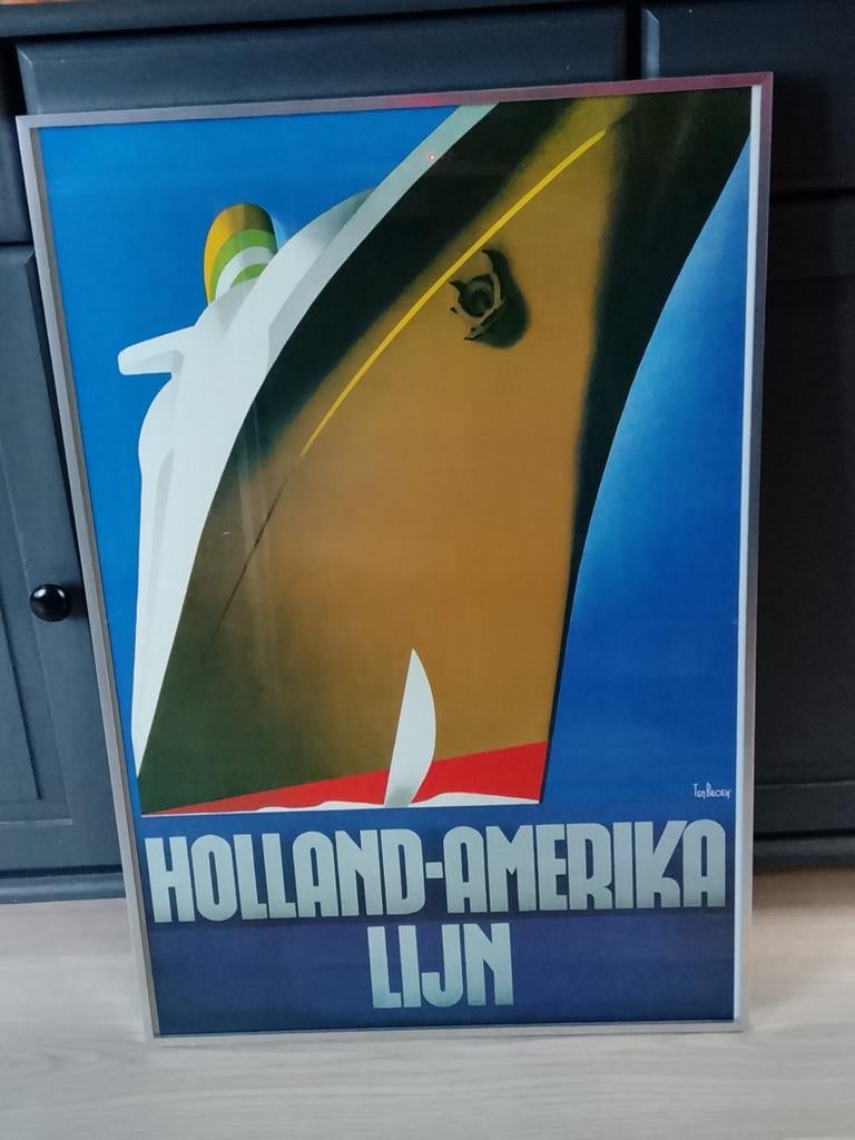 Holland-Amerika Lijn poster.  In aluminium lijst, Ophalen, A1 t/m A3, Overige onderwerpen, Rechthoekig Staand