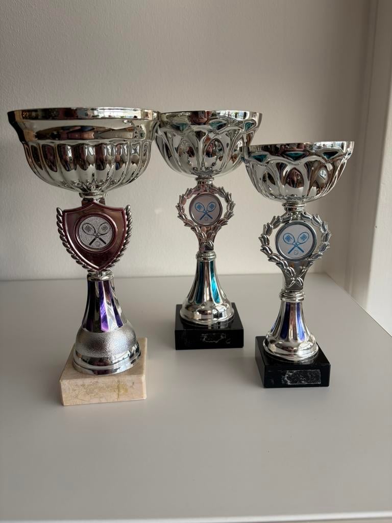 Trofee / beker tennis (set 4), Ophalen of Verzenden, Zo goed als nieuw