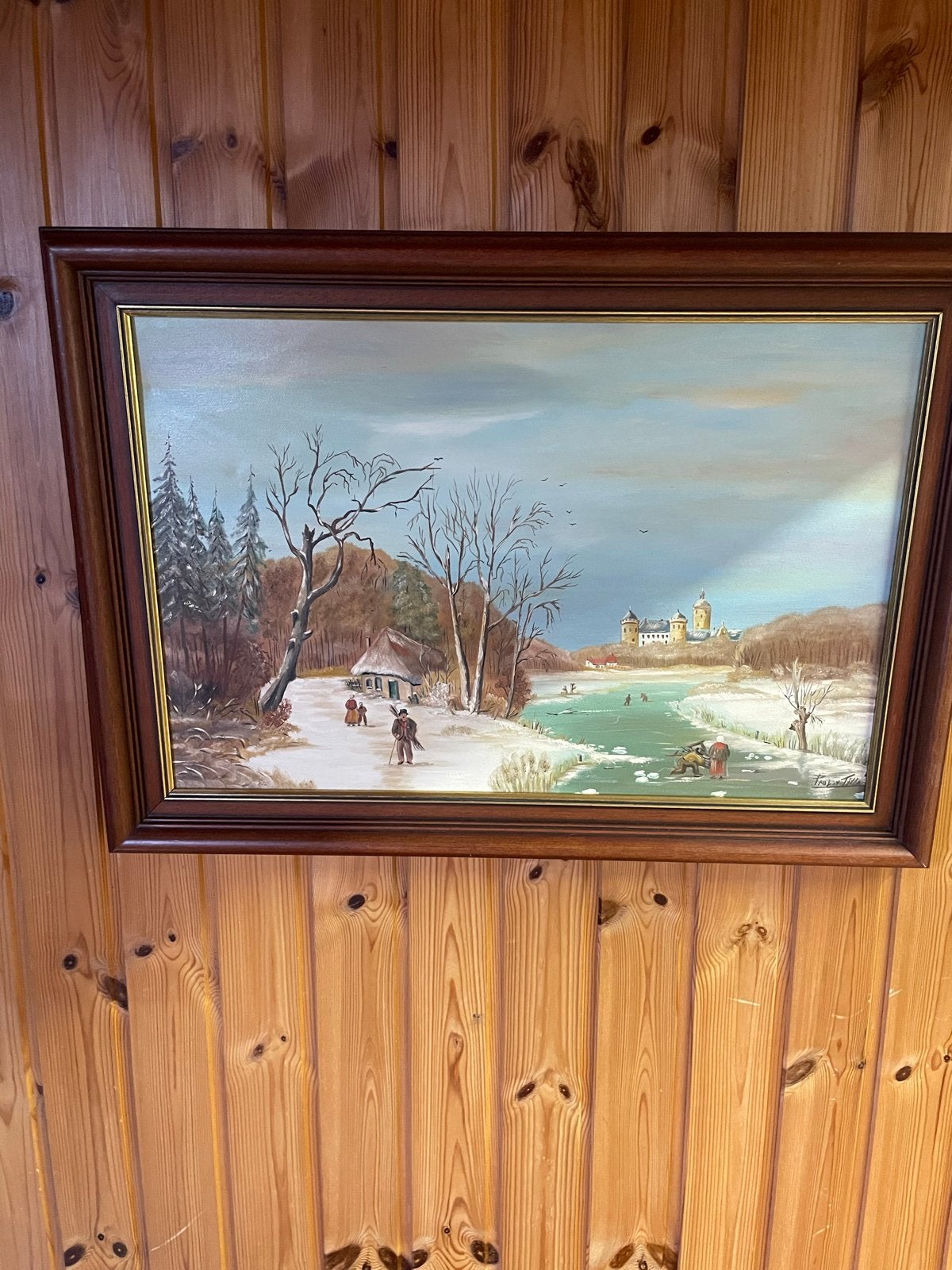 Schilderij van Paul van Tillo: Winters Landschap met Kasteel, Doek, Realistisch, Ophalen of Verzenden, Gesigneerd