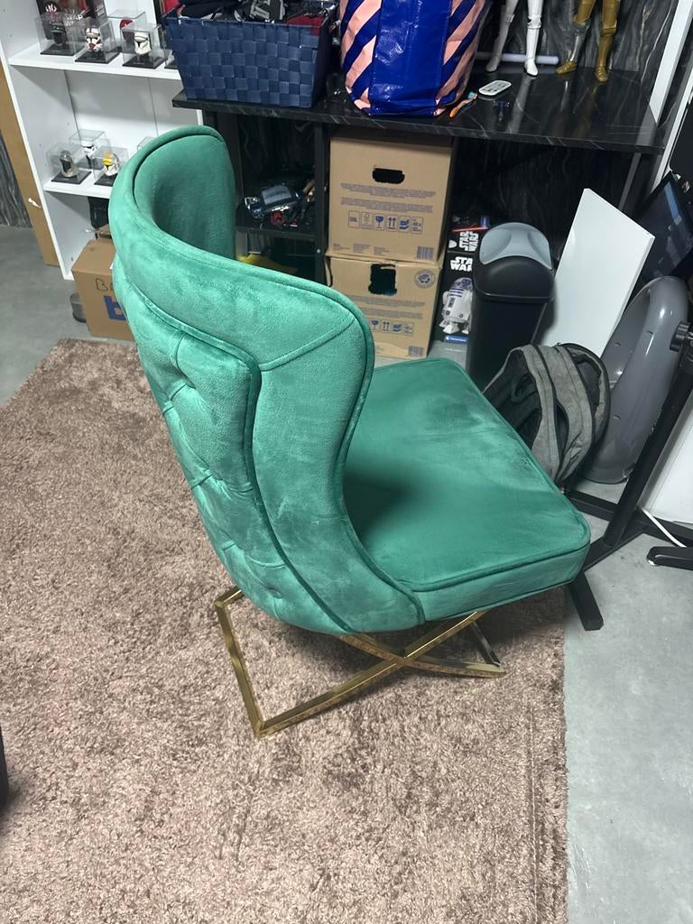 4 Luxe Groene Fluweel Stoelen met Gouden Onderstel, Overige kleuren, Nieuw, Ophalen of Verzenden, Eén