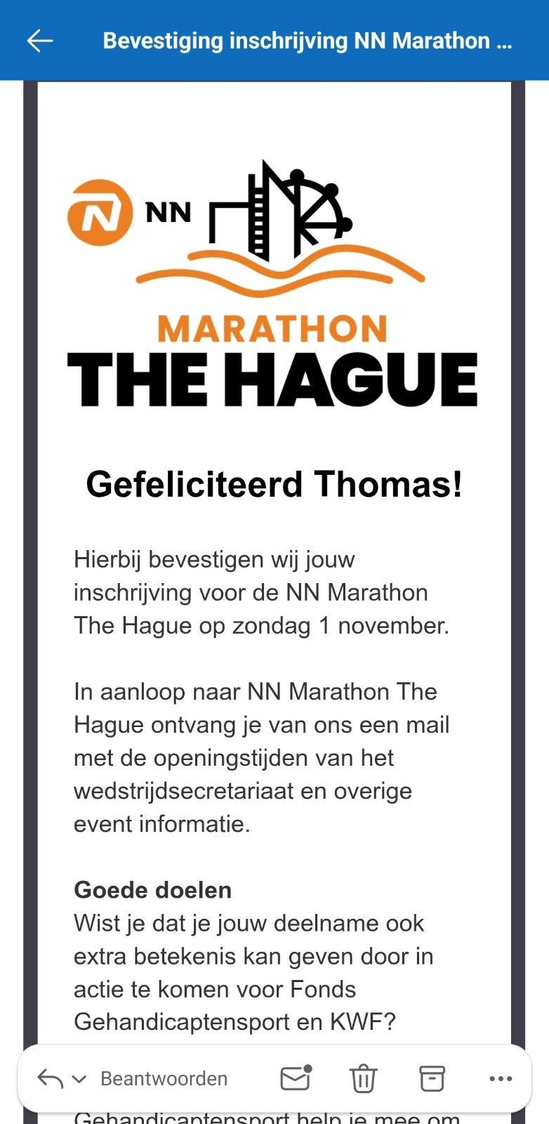 Startbewijs Marathon Den Haag (Wave 1), Eén persoon