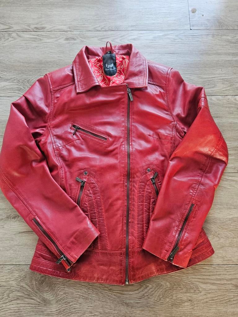 Rode leren jas maat XS/S, Ophalen of Verzenden, Zo goed als nieuw, Maat 34 (XS) of kleiner, Rood