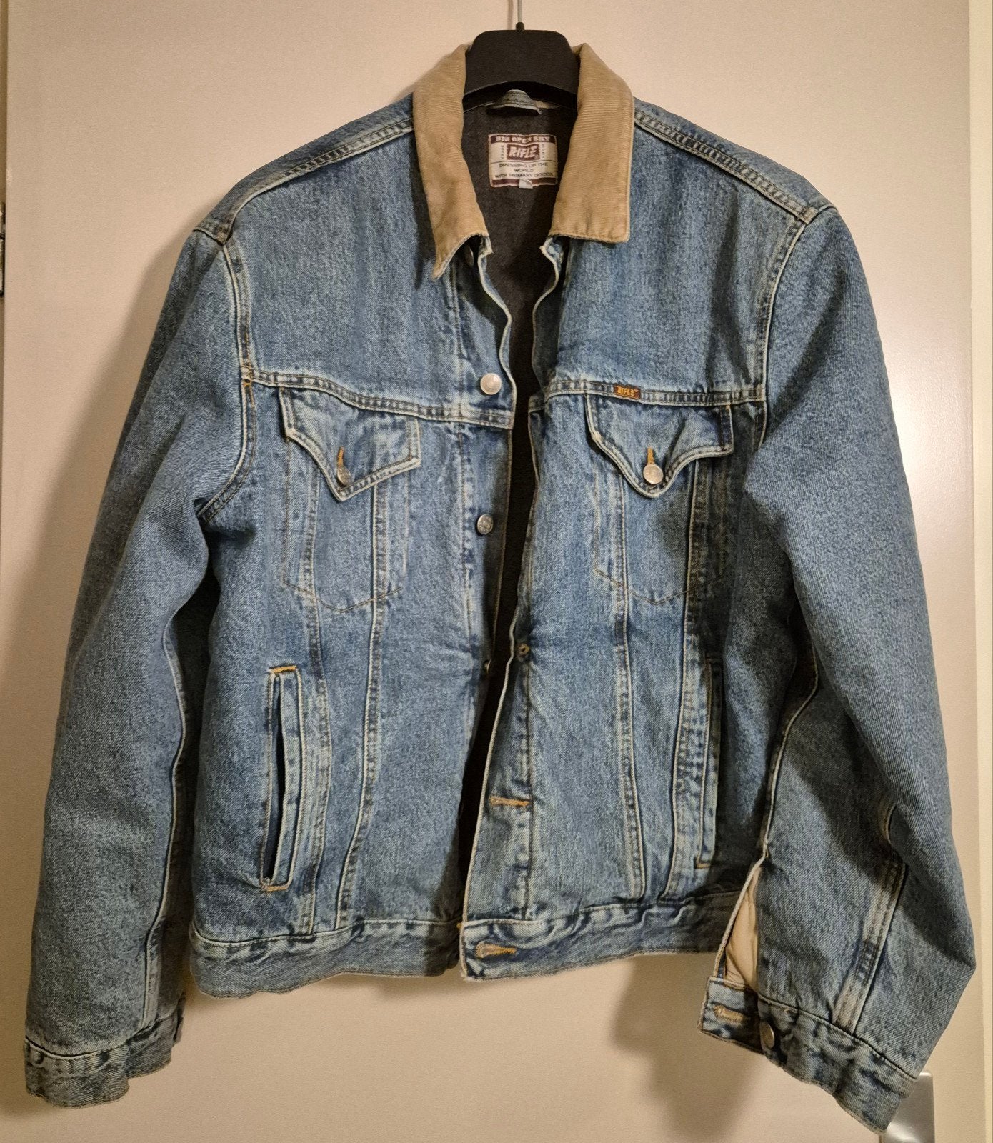 Rifle VINTAGE spijkerjack + corduroy kraag L amper gedragen, Ophalen, Blauw, Rifle, Zo goed als nieuw
