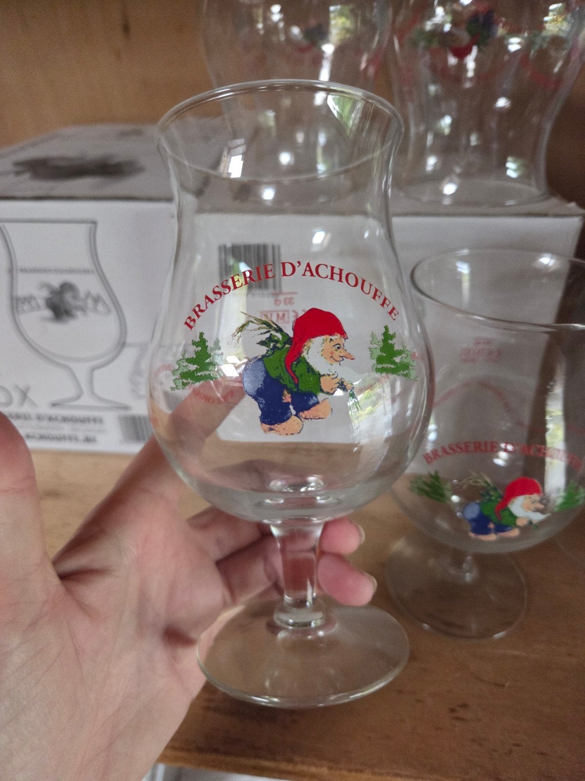 Grote set van 15 originele La Chouffe bierglazen, Ophalen, Zo goed als nieuw, Glas of Glazen, Overige merken