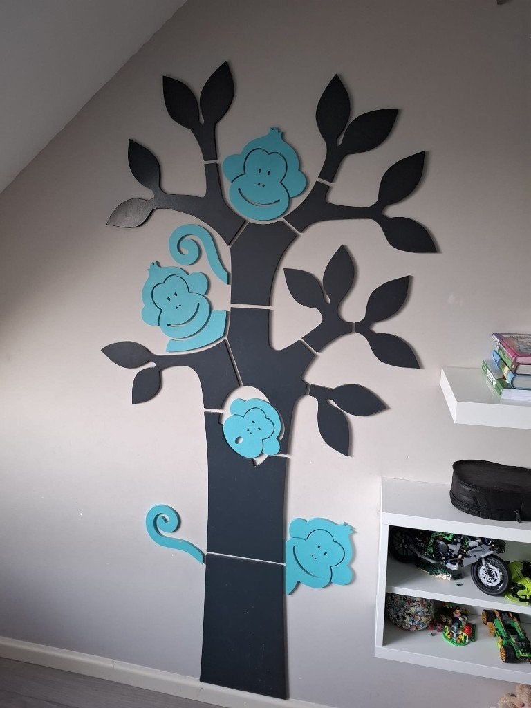 Muurdecoratie boom met apen en losse olifanten, Ophalen, Gebruikt