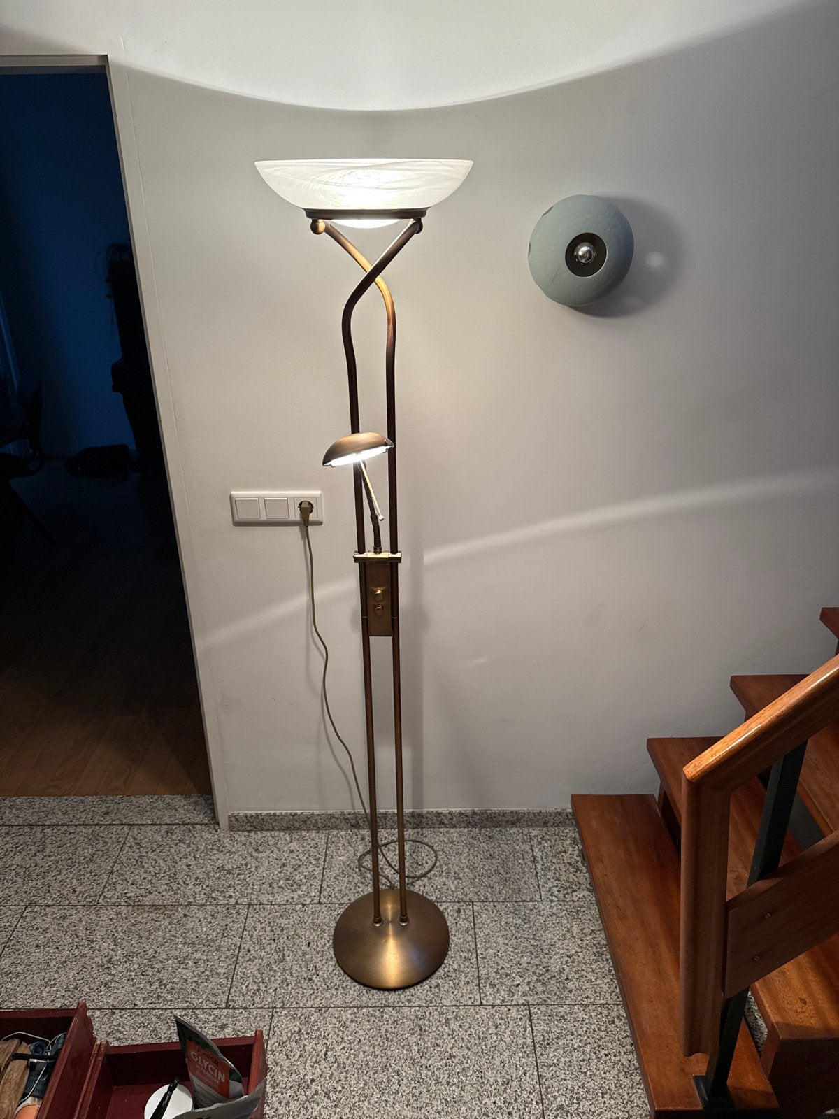 Stijlvolle bronze vloerlamp met leeslamp/Beide lampen intact, Ophalen, Zo goed als nieuw, Metaal, 150 tot 200 cm