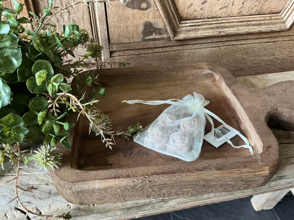 NIEUW organza zakkje met 4 amberblokjes roosjes, Ophalen of Verzenden, Nieuw