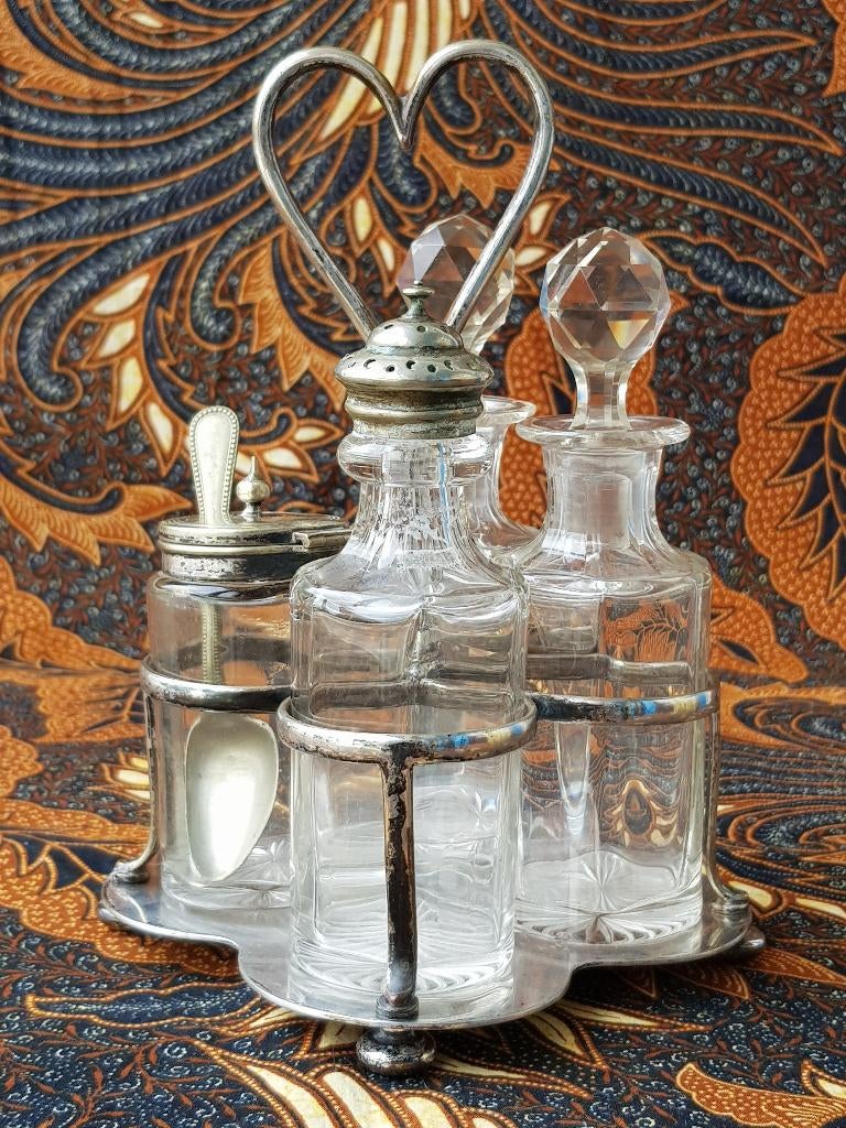 Antieke condimentset uit Engeland van Walker & Hall 20 cm.