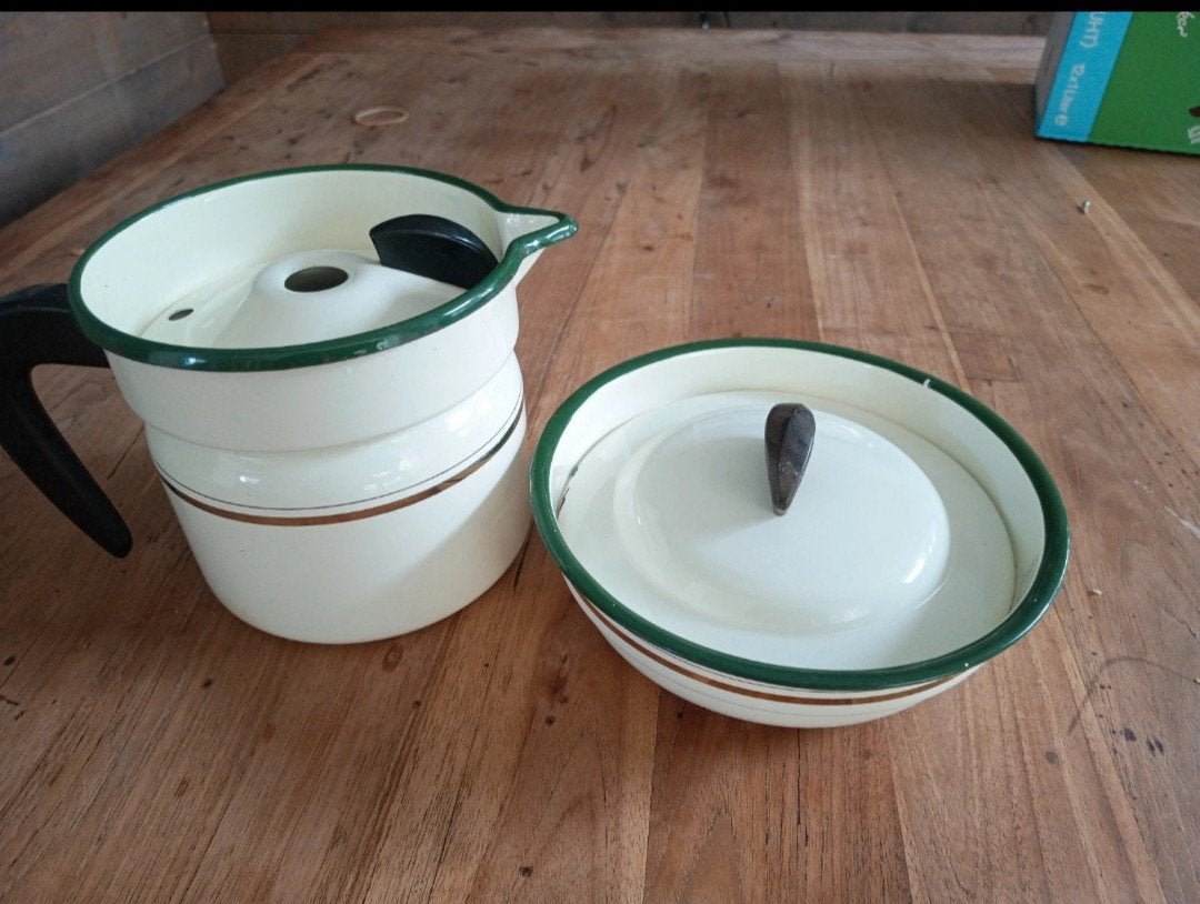 Vintage Melkkoker Kat en Schaaltje - Emaille, Ophalen of Verzenden