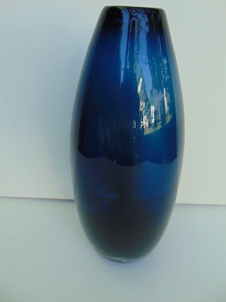 Zware glazen vaas, Blauw, 30 cm, Ophalen of Verzenden, Glas