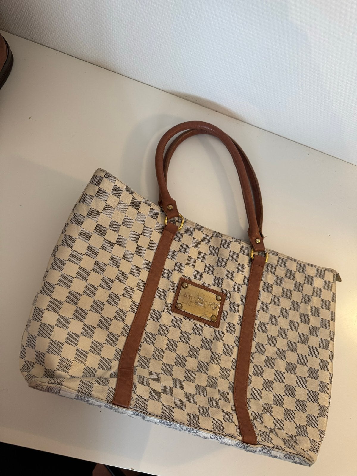 Louis Vuitton Damier Azur Shopper - Stijlvolle Tas, Ophalen of Verzenden, Gebruikt, Wit, Shopper