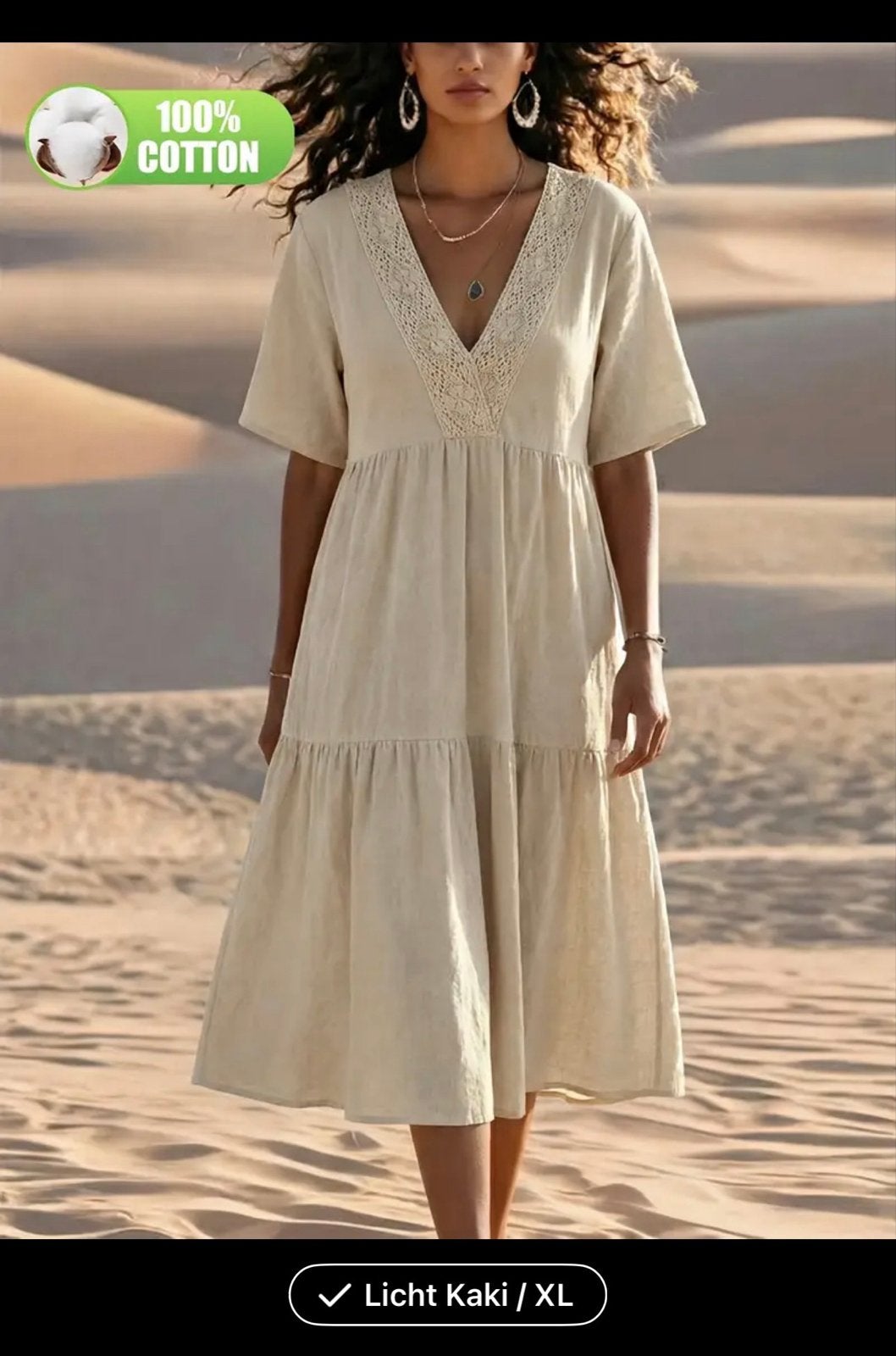 Mooie zomerjurk XL, Kleding | Dames, Ophalen of Verzenden, Nieuw, Beige, Onder de knie