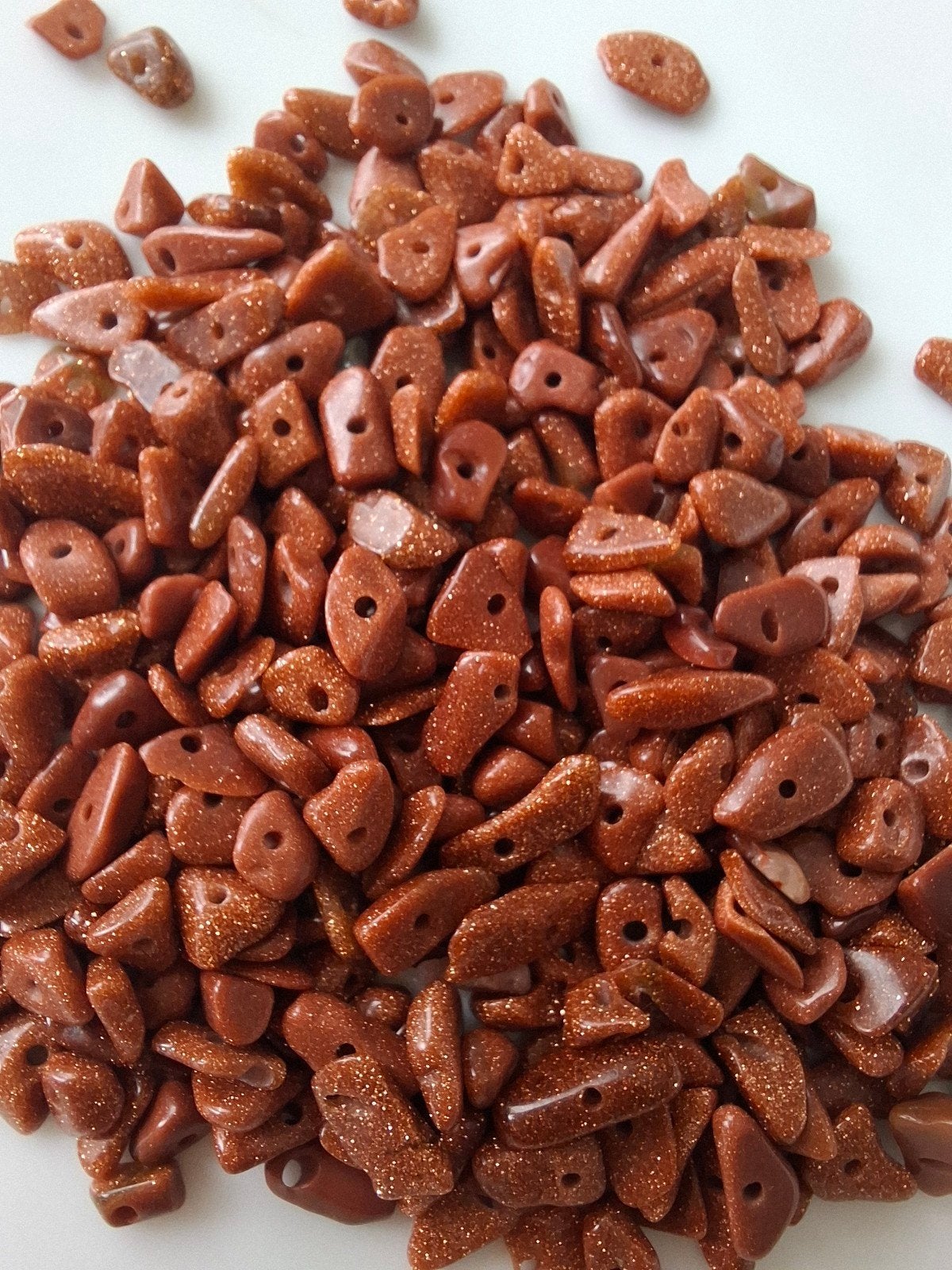 Natuursteen kralen chips edelsteen oranje bruin glitter, Kraal, -, -, Ophalen of Verzenden