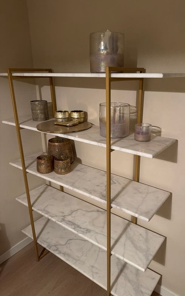 Eichholtz Luxe gouden kast met wit marmer, Huis en Inrichting, Ophalen, Met plank(en), 50 tot 100 cm, Zo goed als nieuw