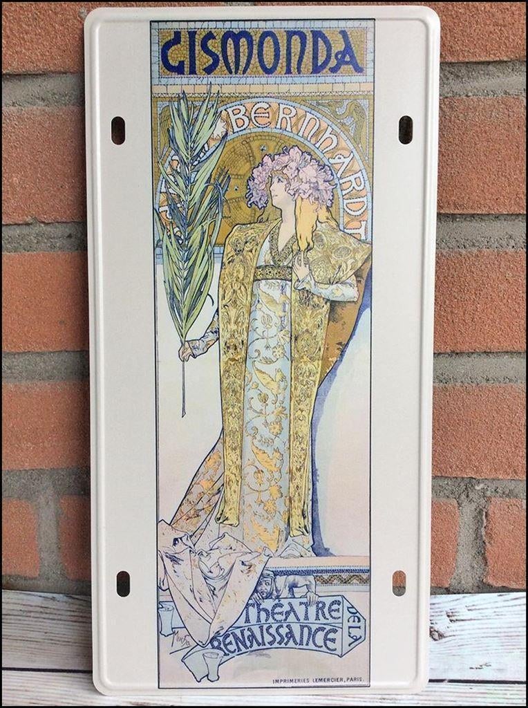 ALPHONSE MUCHA GISMONDA Art Metalen Wandbord, Antiek en Kunst, Verzenden