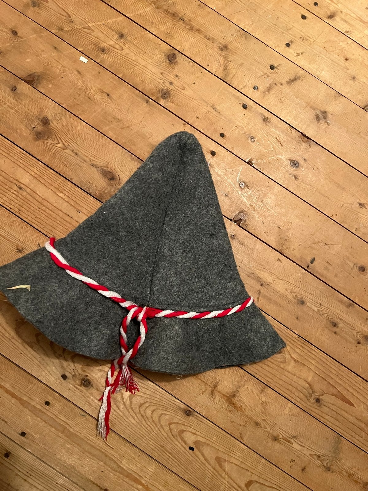 Grijze vilten hoed ,rood-wit koord voor een Tiroler outfit, Kleding | Dames, Ophalen of Verzenden, Zo goed als nieuw, One size fits all