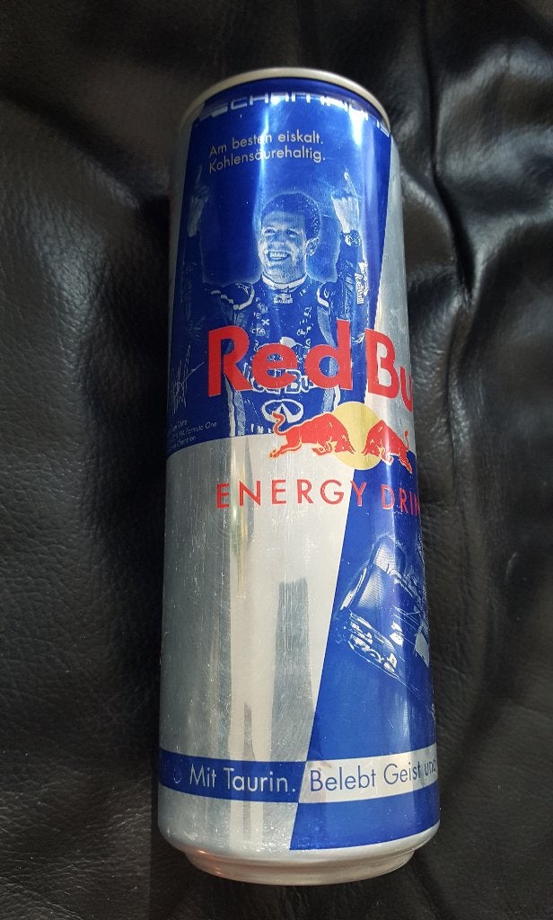 Red Bull supersize can Sebastian Vettel, Verzenden, Zo goed als nieuw, Formule 1