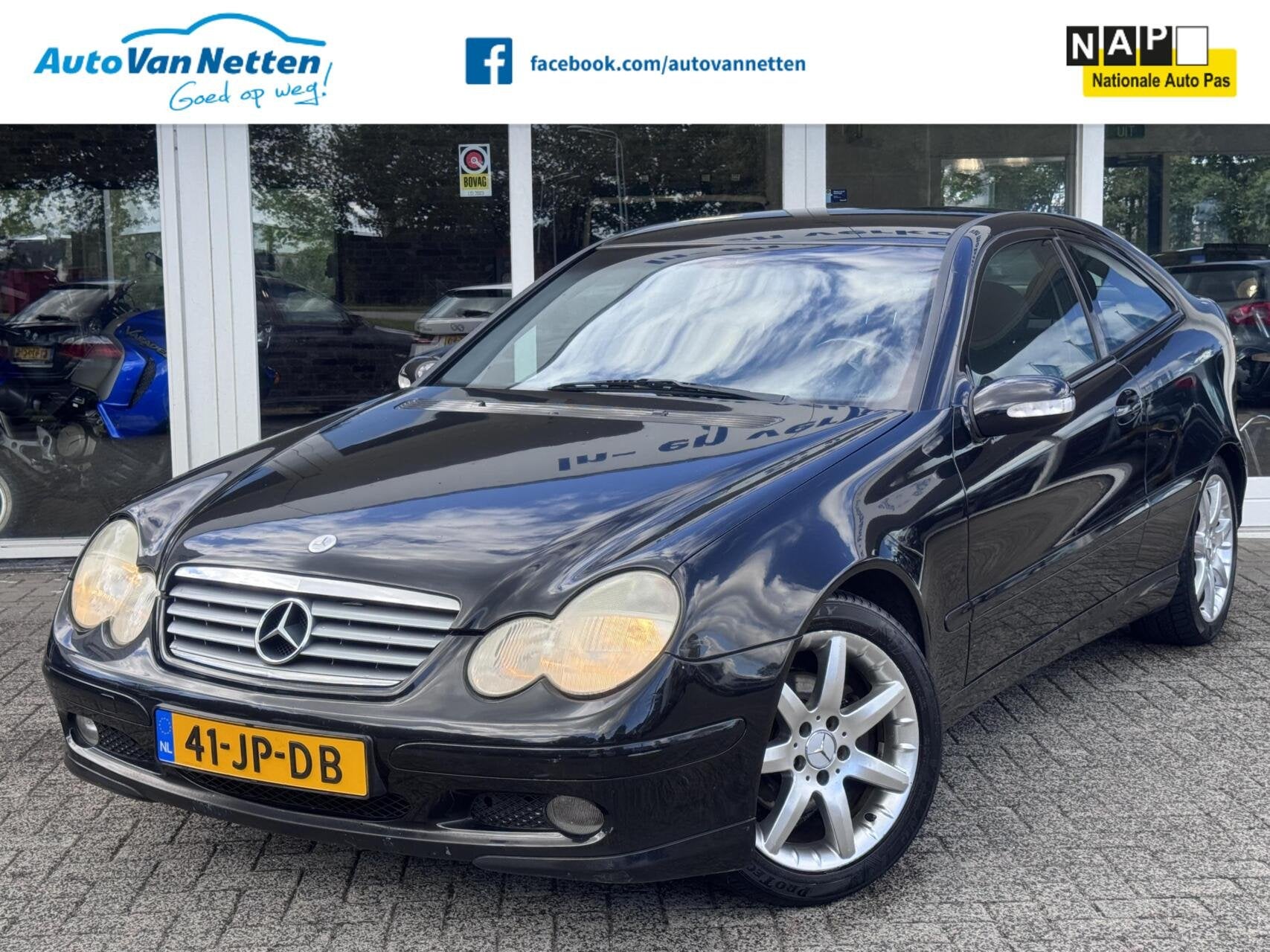 Mercedes C-klasse Sportcoupé 200 Kompressor 163pk 6bak,Clim, Auto's, 1998 cc, Gebruikt, Zwart, 4 cilinders