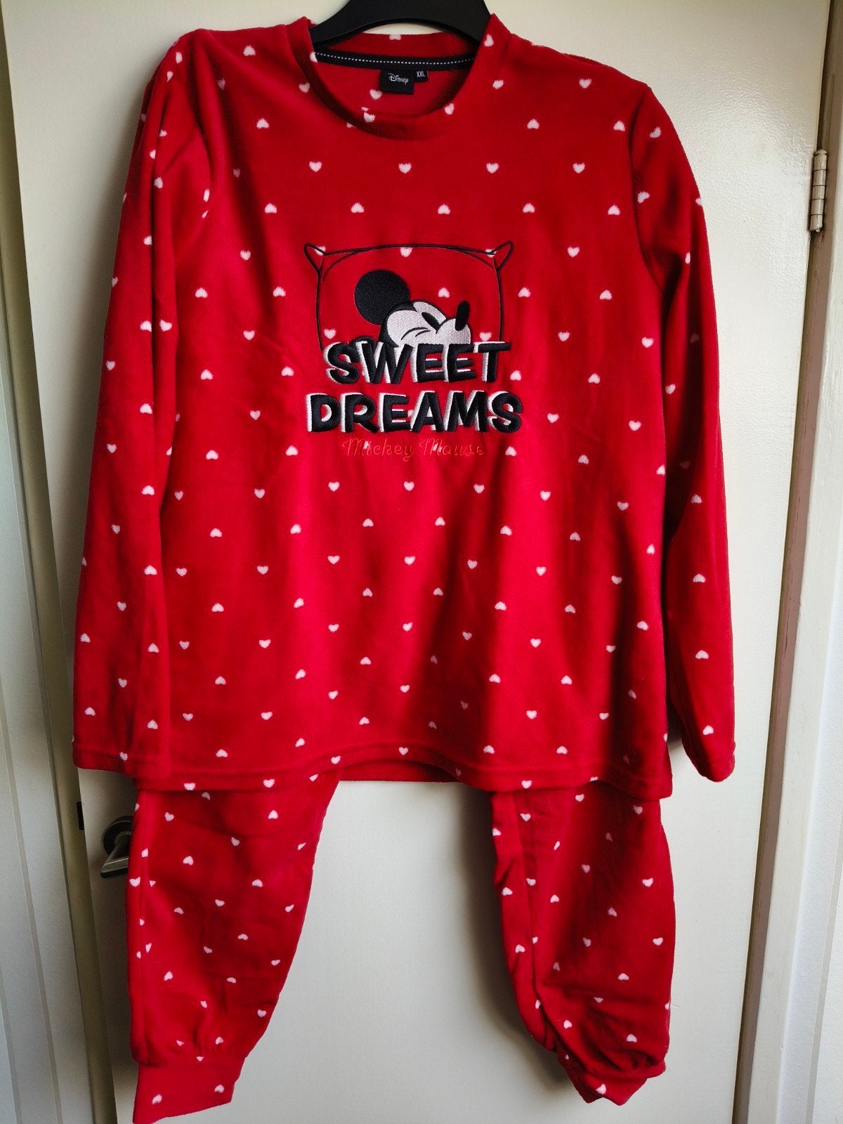 Disney Mickey Mouse Pyjama - Rood met Hartjes - Maat XXL, Disney, Ophalen, Zo goed als nieuw, Maat 46/48 (XL) of groter