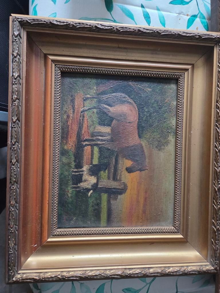 Oud olieverfschilderij in gouden lijst, Ophalen
