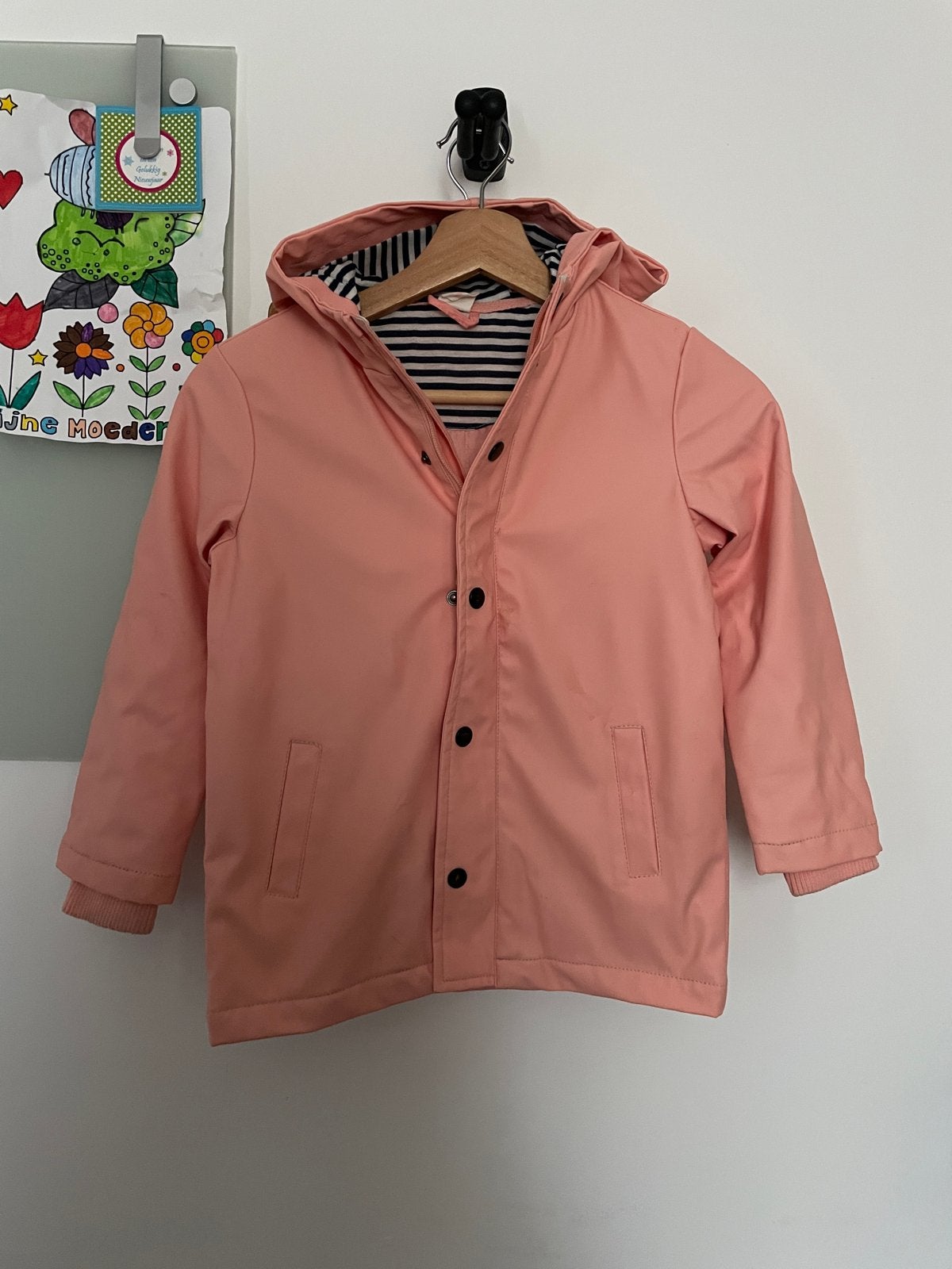 Roze regenjas met gestreepte voering voor kinderen, Verzenden, Zo goed als nieuw, Meisje, Jas