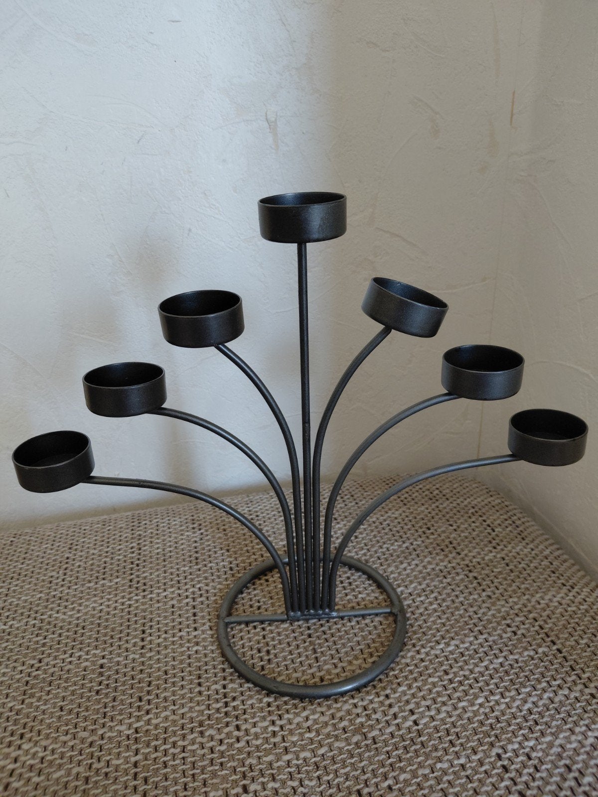 Metalen kandelaar voor 7 waxinelichtjes, 28x32 cm, Gebruikt, Zwart, Ophalen of Verzenden, Metaal