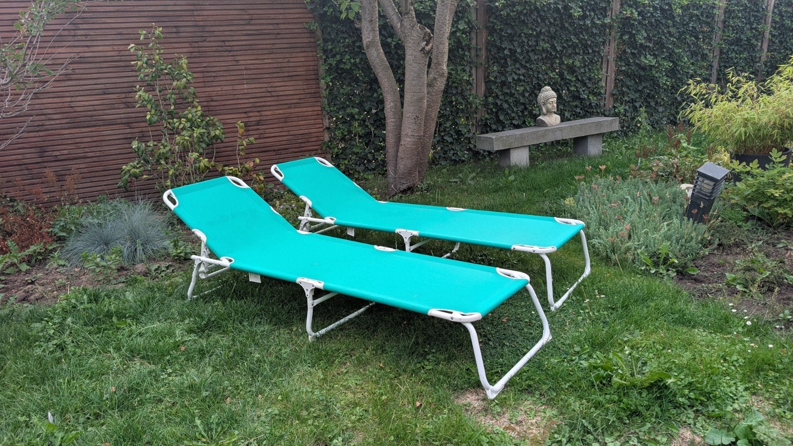 2x IKEA Hamö ligbedden - Groen en inklapbaar, Tuin en Terras, Ophalen, Gebruikt, Metaal, Inklapbaar