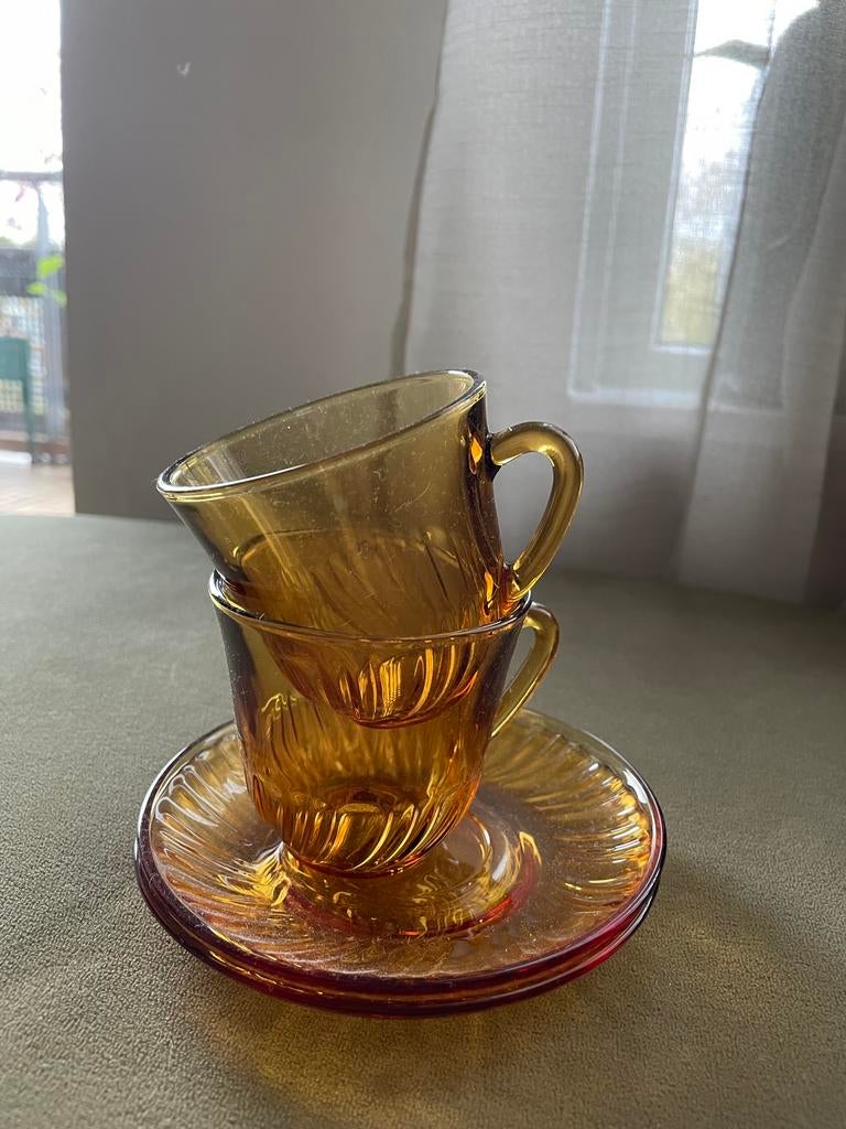 Retro vintage koffiekopjes - oker geel - 2 stuks, Ophalen