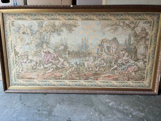 Hele grote gobelin in houten lijst (1 beschadiging), Antiek en Kunst, Kunst | Schilderijen | Klassiek, Ophalen, Doek, Portret of Personen