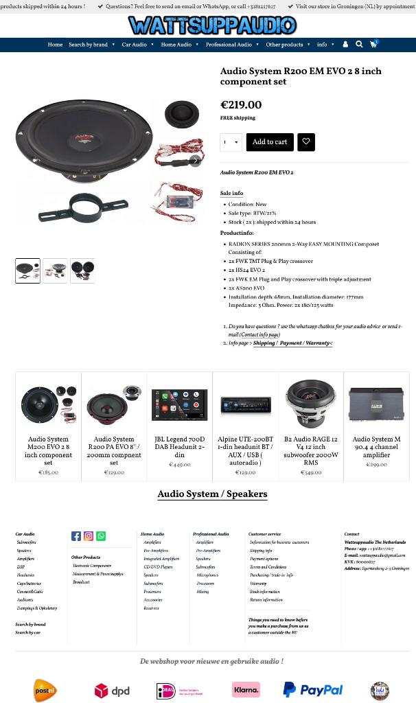 Audio System R200 EM EVO 2 8 inch Composet /speakers, Auto diversen, Autospeakers, Info@optimount.nl, Nieuw, Ophalen of Verzenden