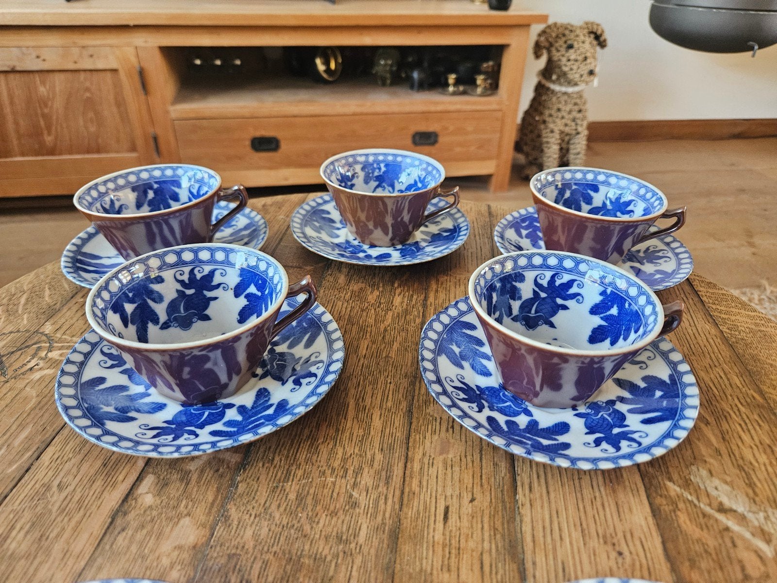 Antieke Japanse Kop en Schotels – Batavia Brown / Koi Karper, Antiek en Kunst, Ophalen of Verzenden