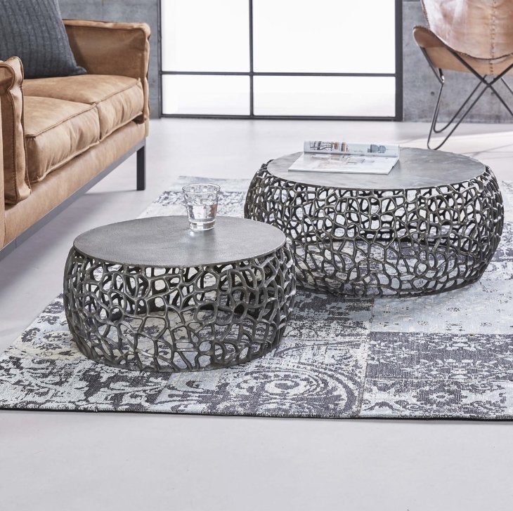 Bijzettafel set van 2 Maze – Zwart Nikkel – NIEUW in doos, Minder dan 45 cm, Metaal of Aluminium, Rond, Nieuw